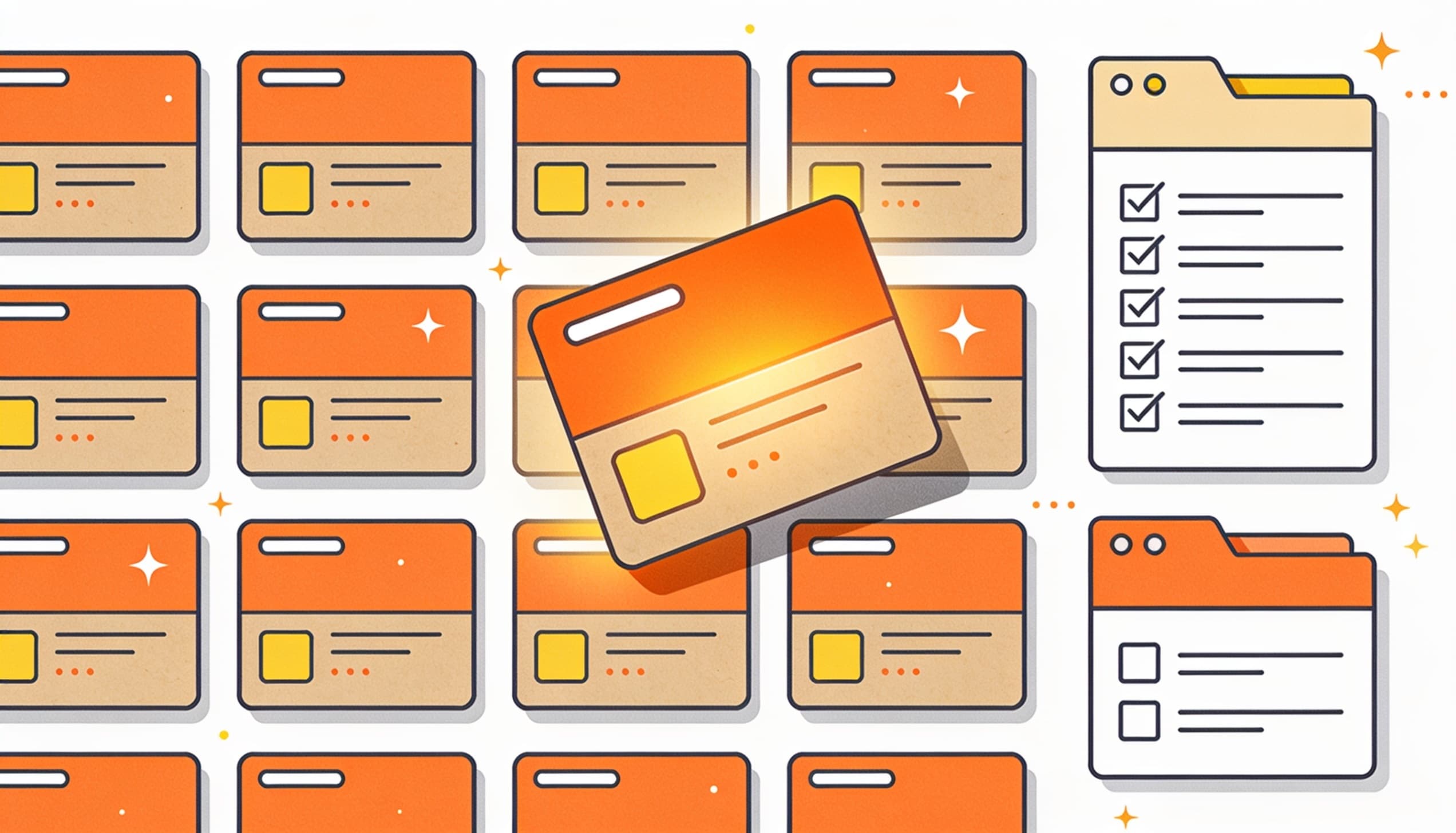 Ordered grid of interconnected elements, like a structured product catalog