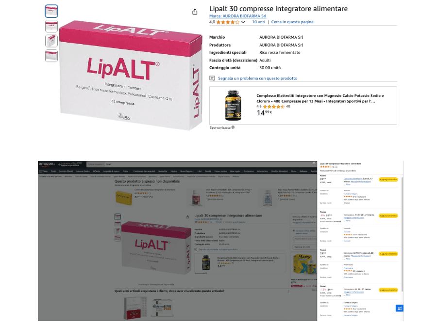 The LipALT listing before: generic title, no content, product often unavailable