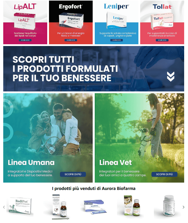 Aurora Biofarma Brand Store panels with the human and vet product lines